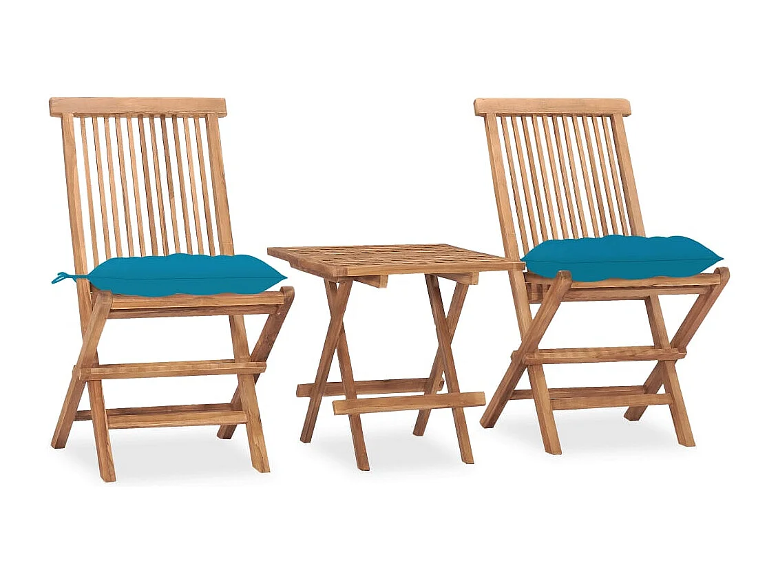 Ensemble à manger d'extérieur pliable avec coussin 3 pcs Teck
