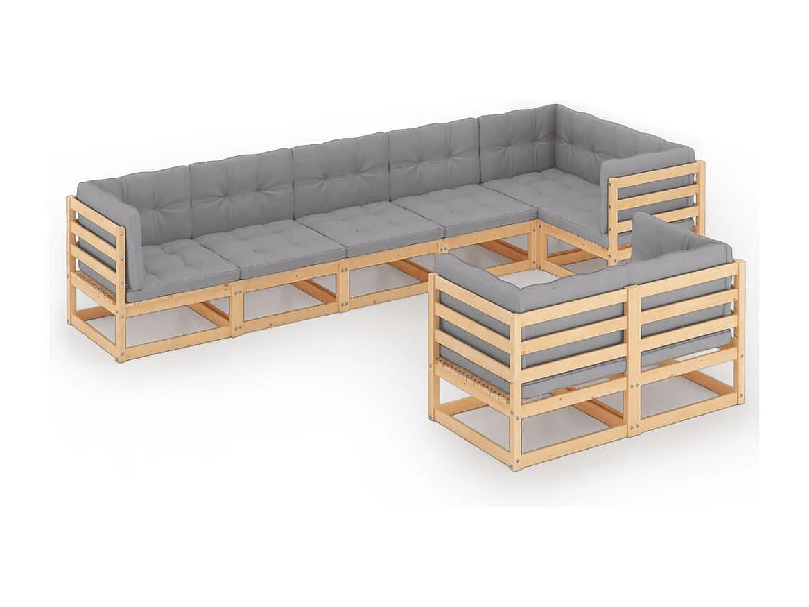 Salon de jardin 8 pcs avec coussins Bois de pin massif