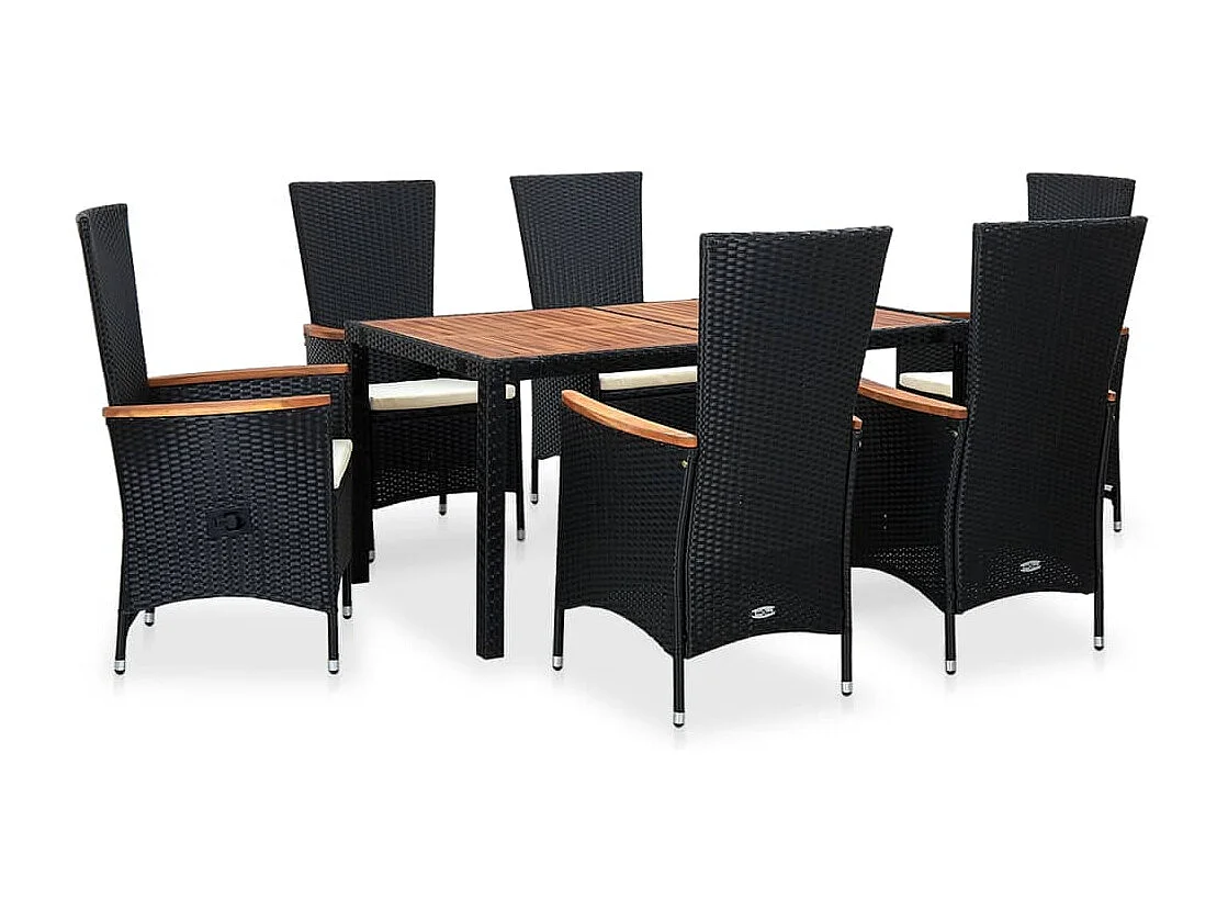 Ensemble à manger d'extérieur 7pcs Résine tressée acacia Noir