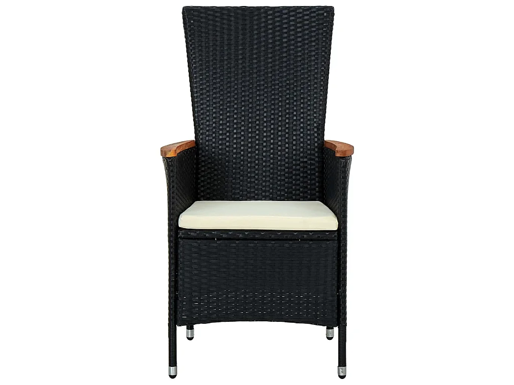 7 pcs conjunto jantar p/ exterior vime PE madeira acácia preto