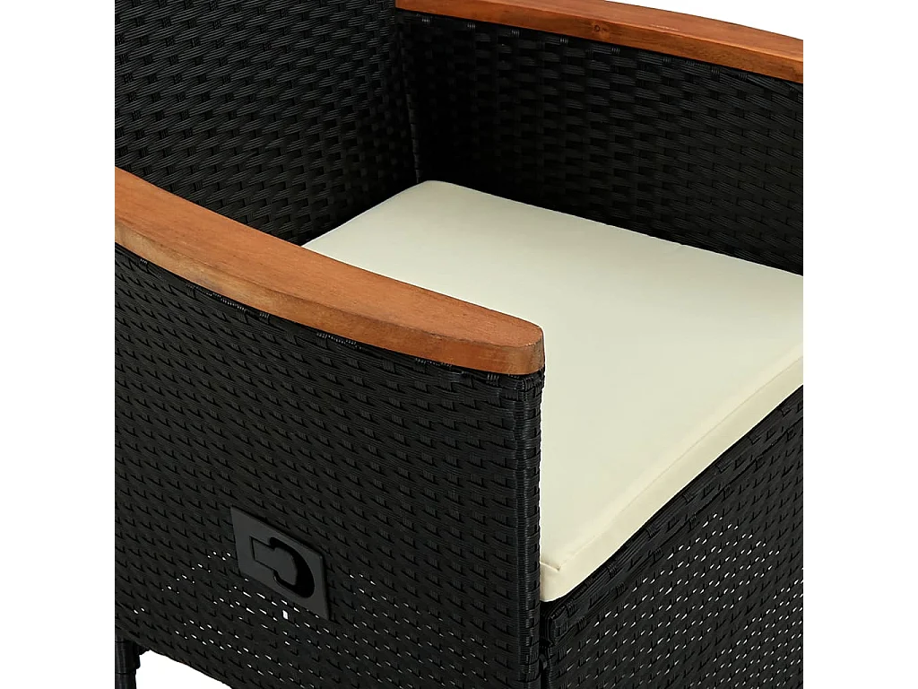 7 pcs conjunto jantar p/ exterior vime PE madeira acácia preto