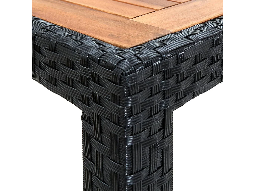 7 pcs conjunto jantar p/ exterior vime PE madeira acácia preto