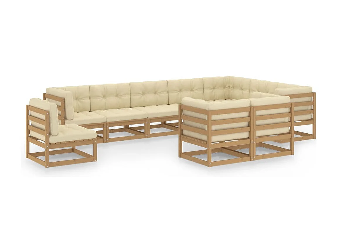 Set Salotto Giardino e Cuscini 10 pz Legno Massello Pino Ambra