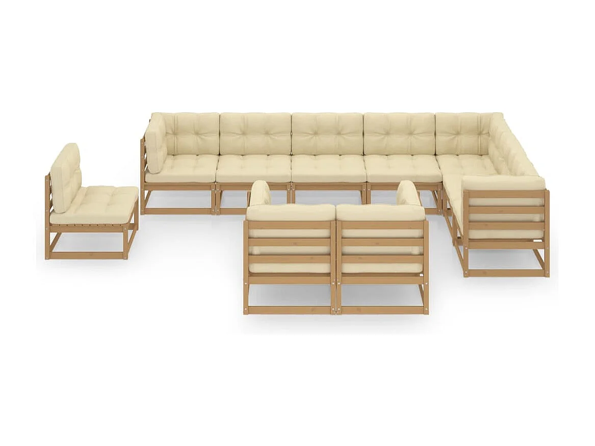 Set Salotto Giardino e Cuscini 10 pz Legno Massello Pino Ambra