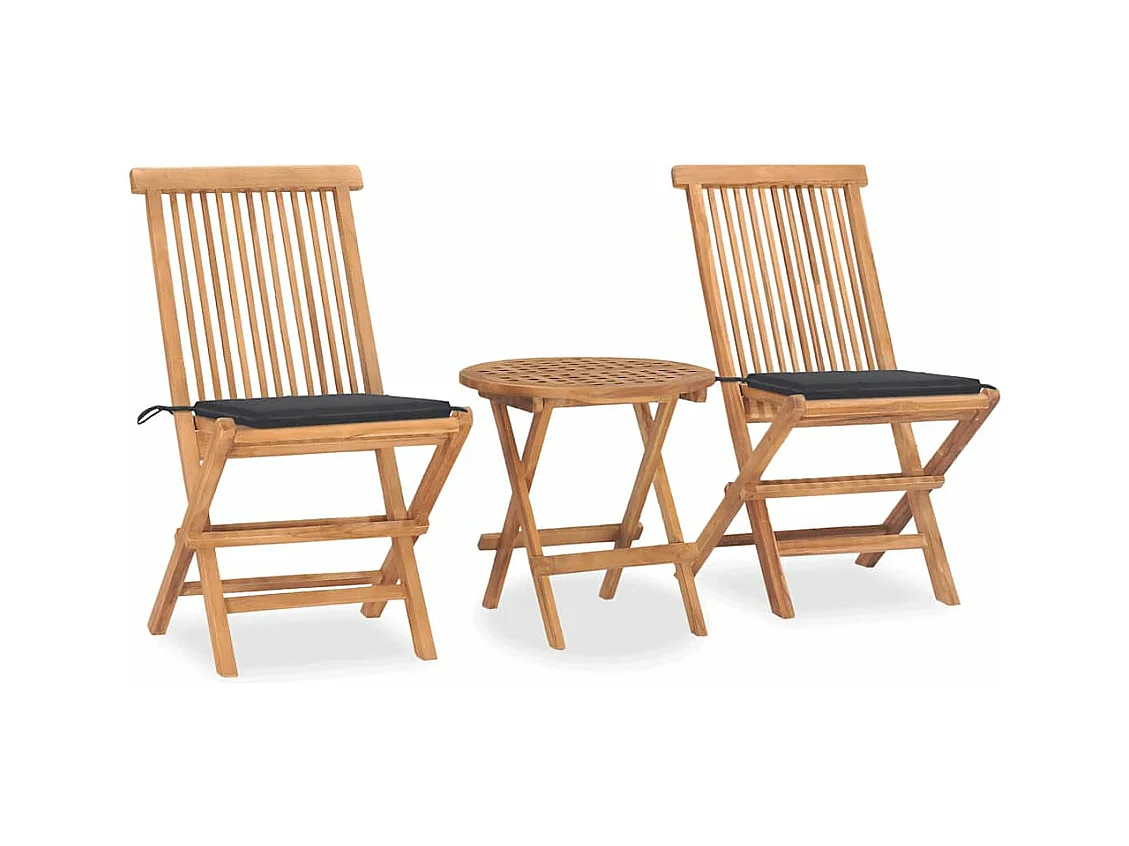 Ensemble à manger d'extérieur pliable avec coussin 3 pcs Teck