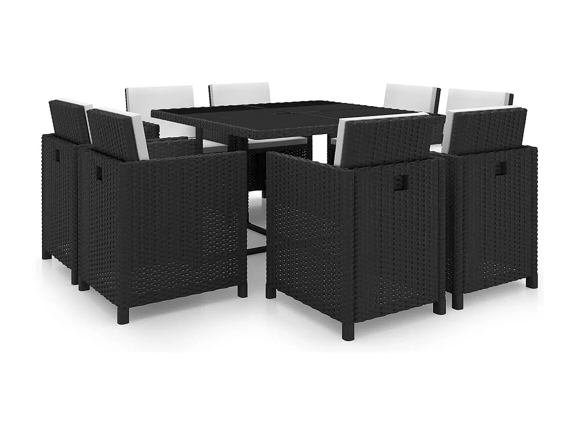 Ensemble à manger d'extérieur 9pcs coussins Résine tressée Noir