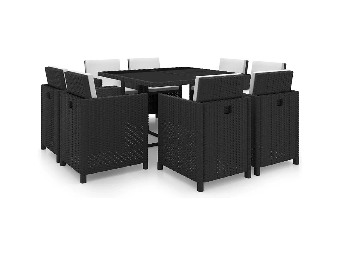 Ensemble à manger d'extérieur 9pcs coussins Résine tressée Noir