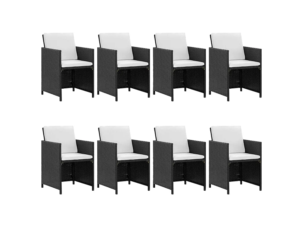Ensemble à manger d'extérieur 9pcs coussins Résine tressée Noir