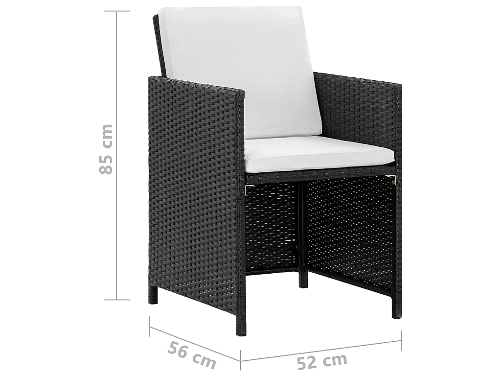 Ensemble à manger d'extérieur 9pcs coussins Résine tressée Noir