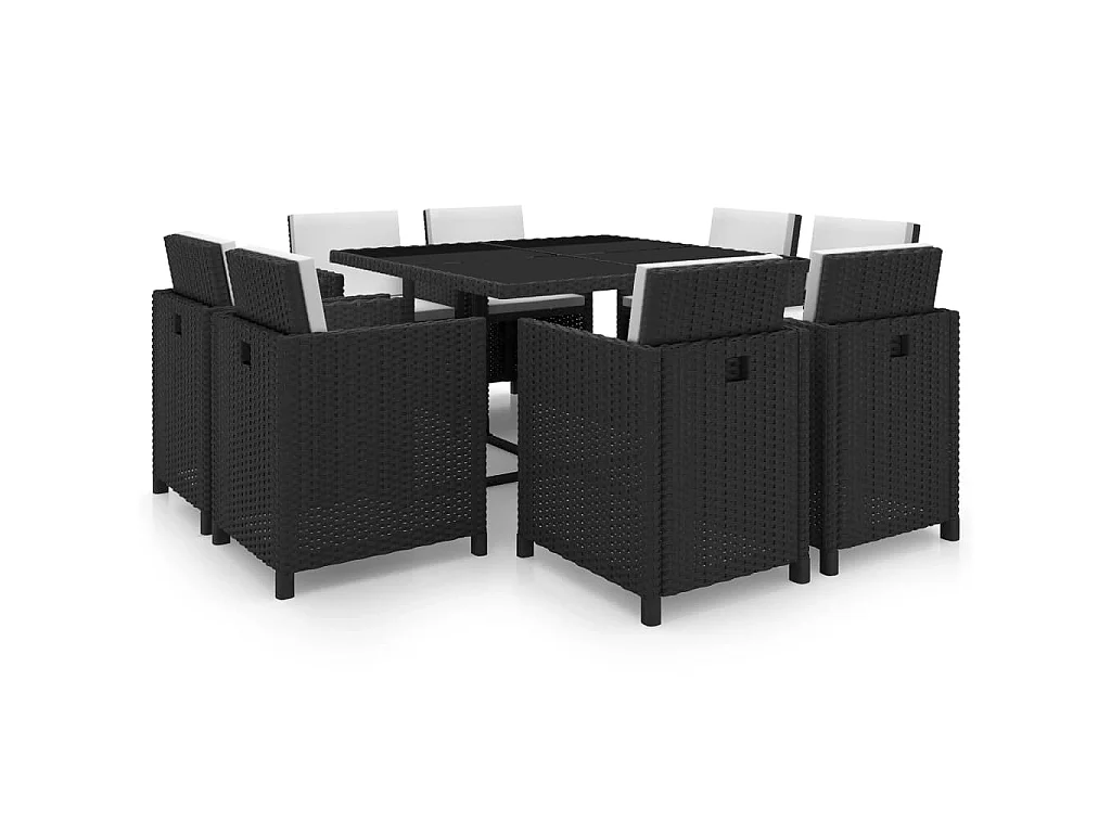 Ensemble à manger d'extérieur 9pcs coussins Résine tressée Noir