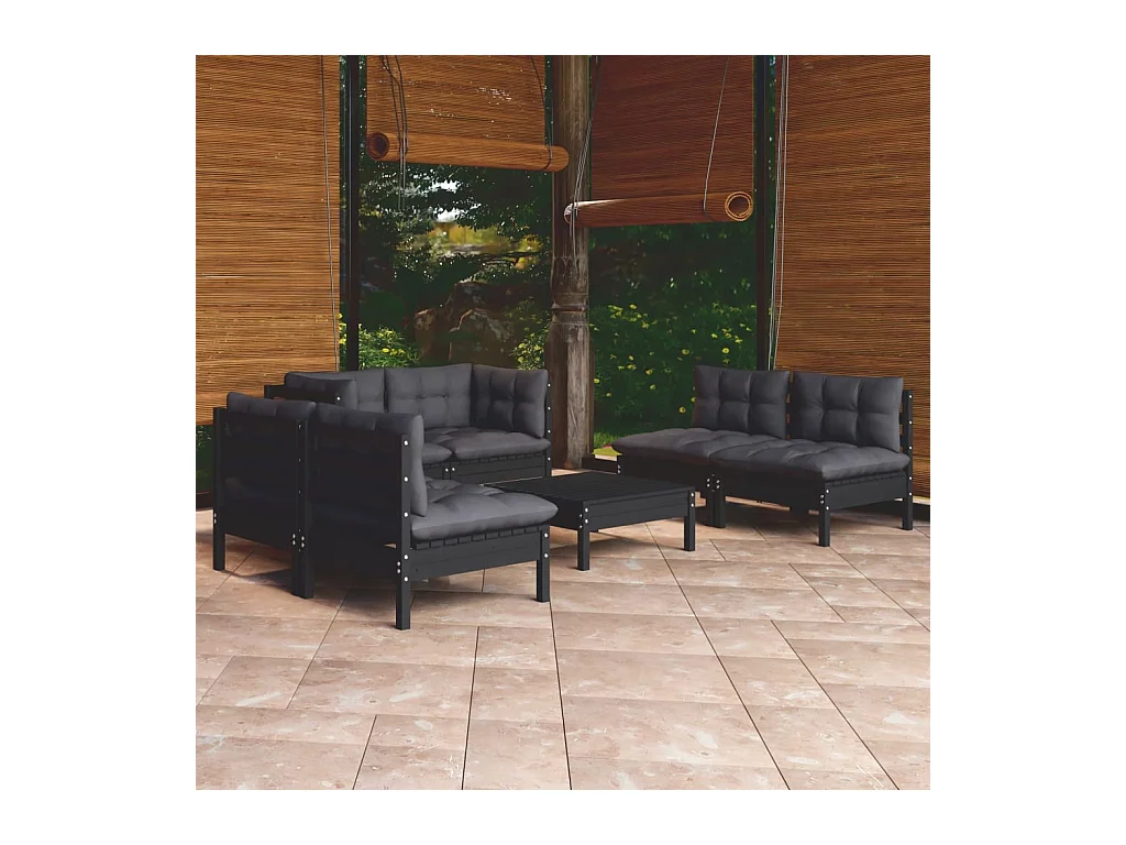 Set Salotto da Giardino 7pz con Cuscini Legno Massello di Pino