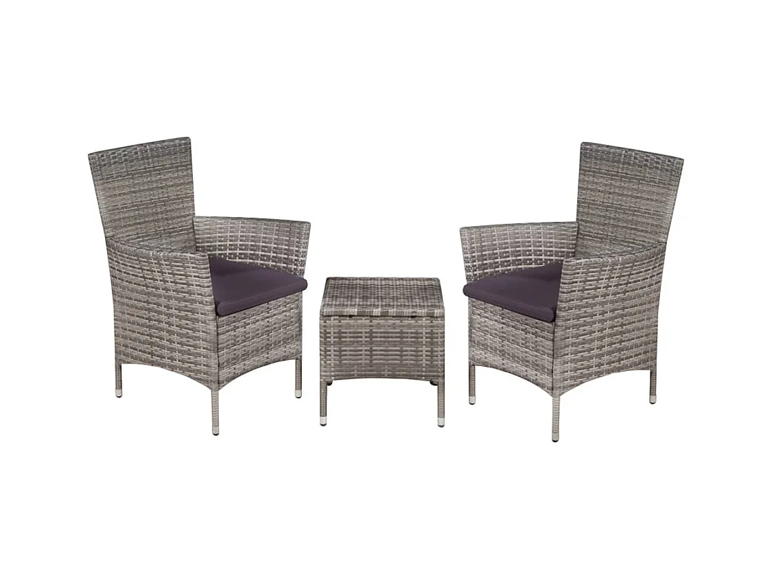 Set da Bistrot 3 pz in Polyrattan Grigio