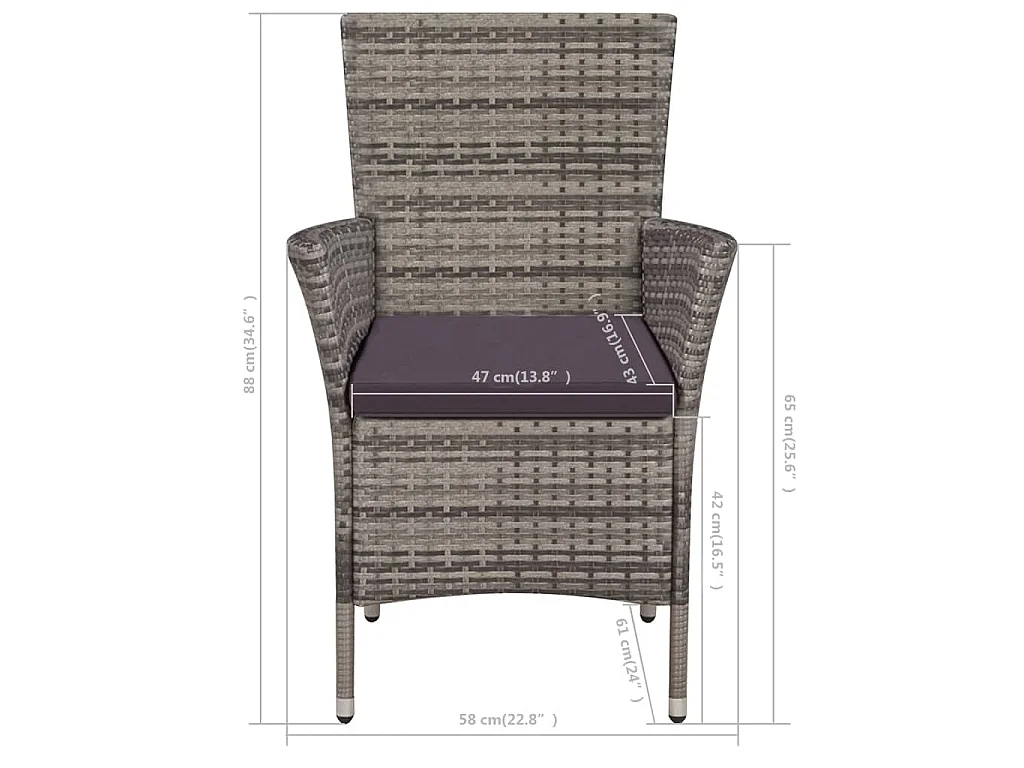 Mobilier de bistro 3 pcs Résine tressée Gris