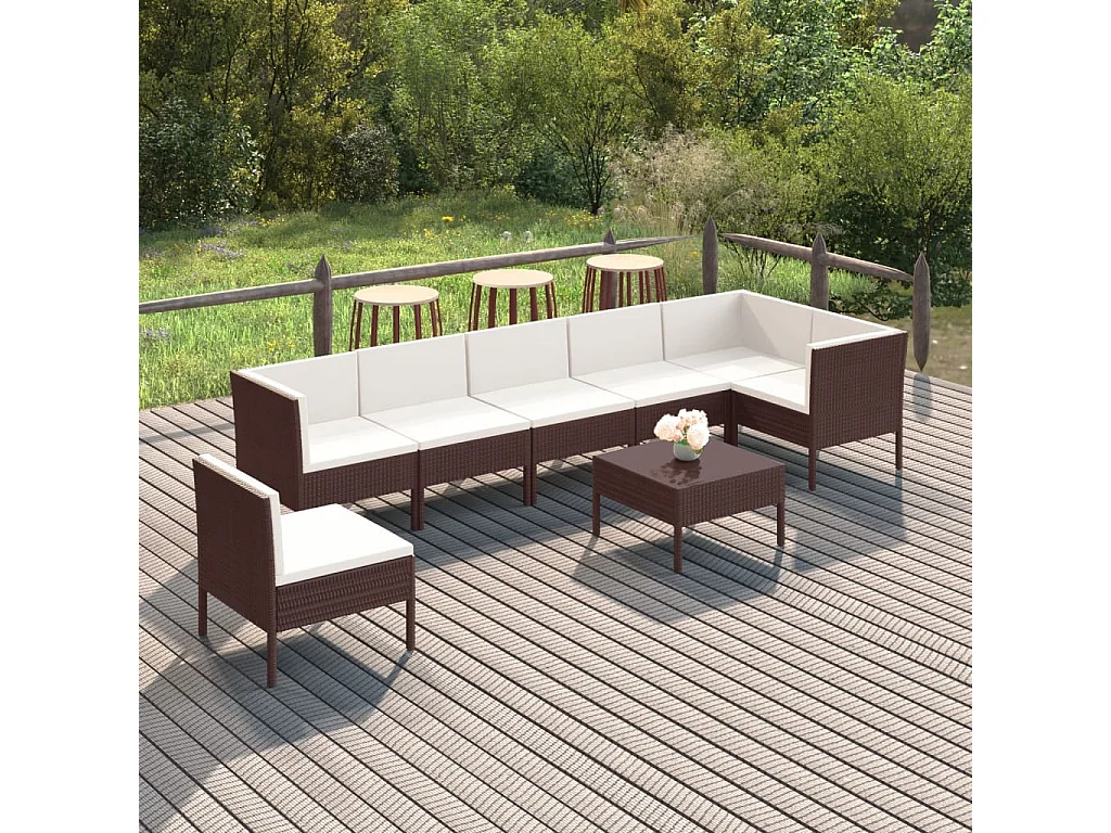 8-tlg. Garten-Lounge-Set mit Auflagen Poly Rattan Braun