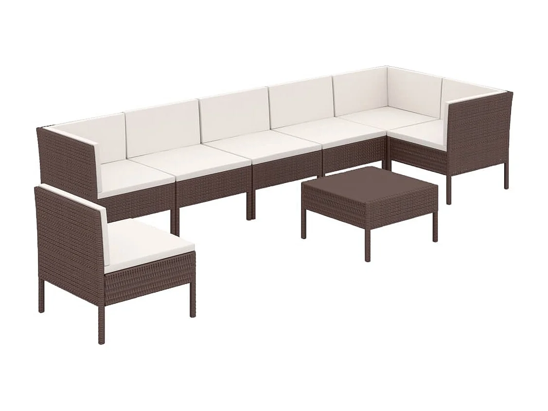 8-tlg. Garten-Lounge-Set mit Auflagen Poly Rattan Braun