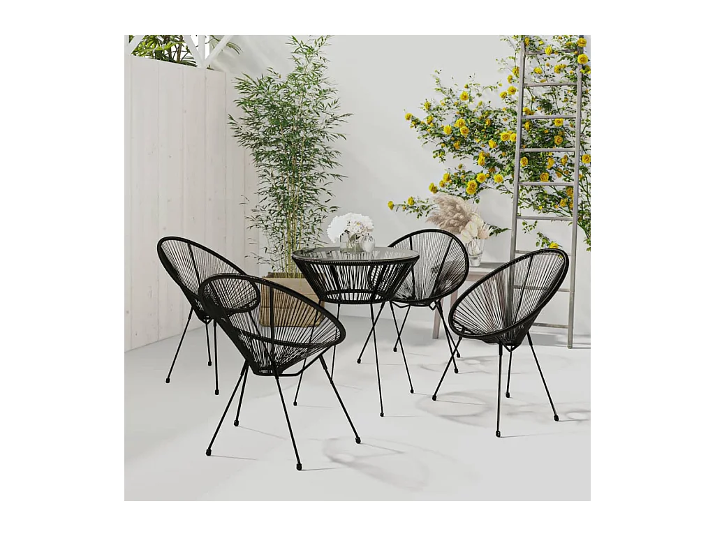 Ensemble à dîner d'extérieur 5 pcs Rotin PVC Noir