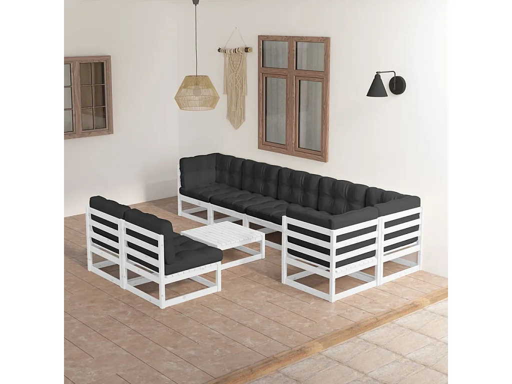 9-tlg. Garten-Lounge-Set mit Kissen Massivholz Kiefer