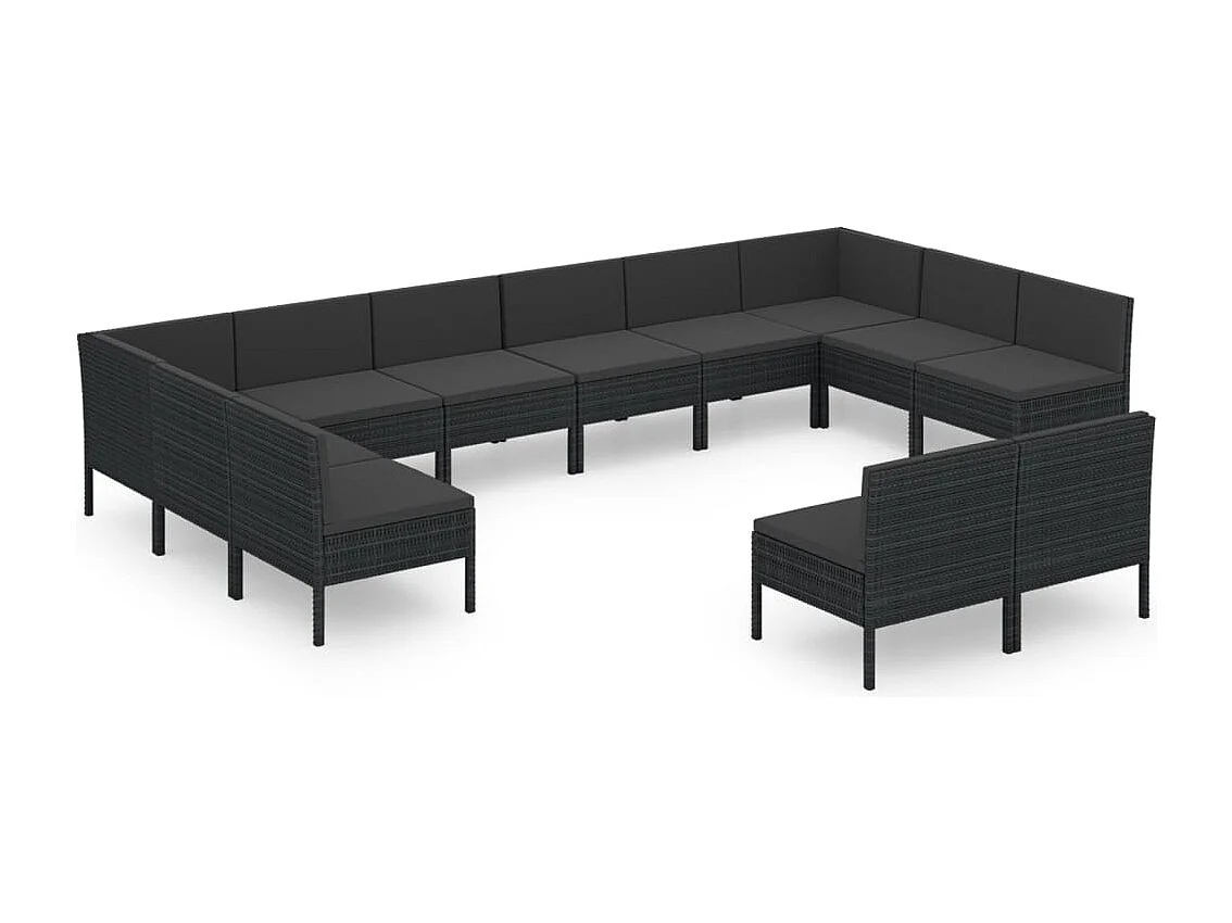 Salon de jardin 12 pcs avec coussins résine tressée noir