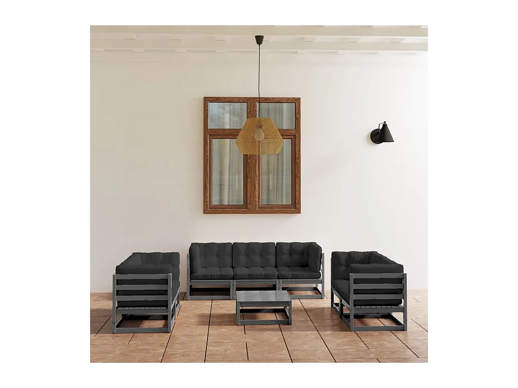 Set Divani da Giardino 8 pz con Cuscini Legno Massello Pino