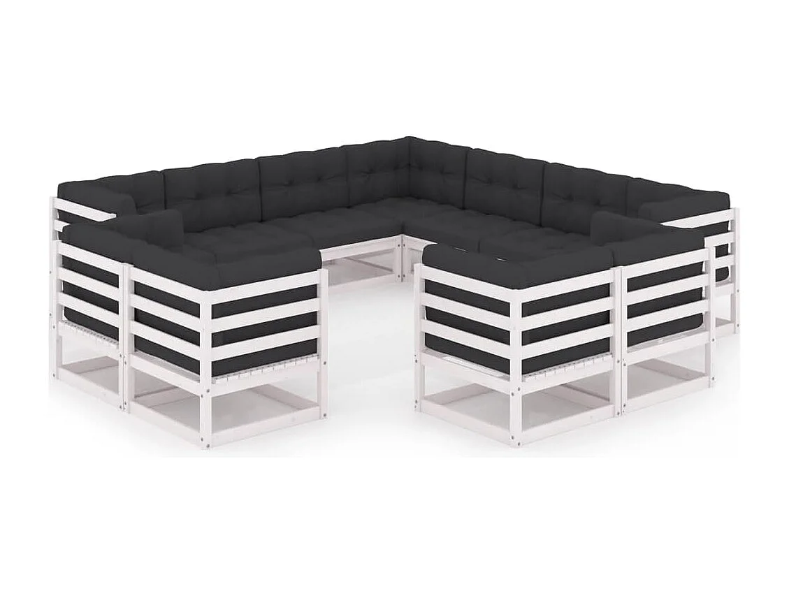 11 pcs conj. lounge de jardim c/ almofadões pinho maciço branco