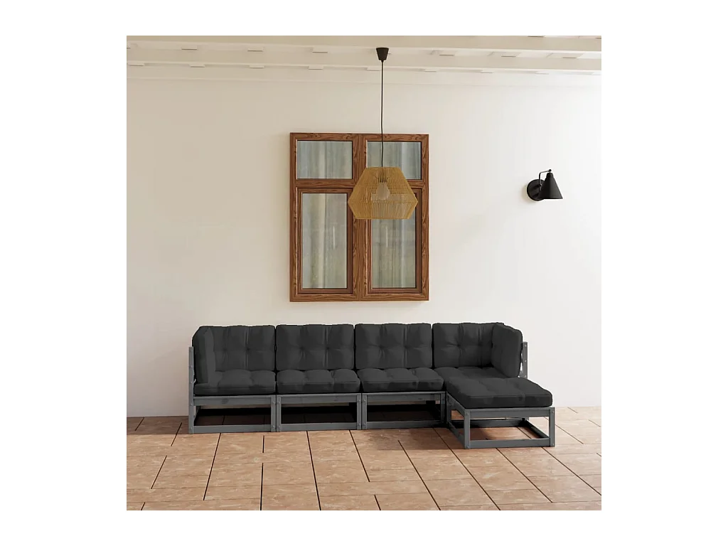 5-delige Loungeset met kussens massief grenenhout