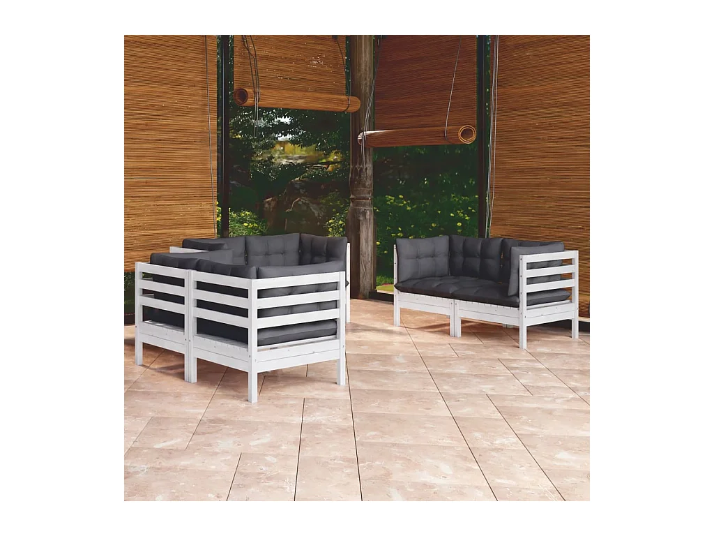 Salon de jardin 6 pcs avec coussins bois de pin massif
