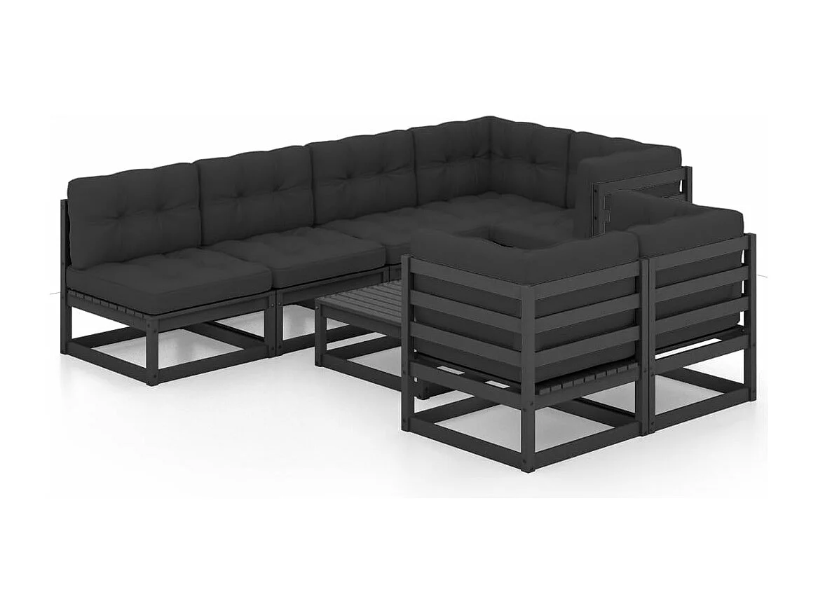 8 pcs conjunto lounge de jardim c/ almofadões pinho maciço