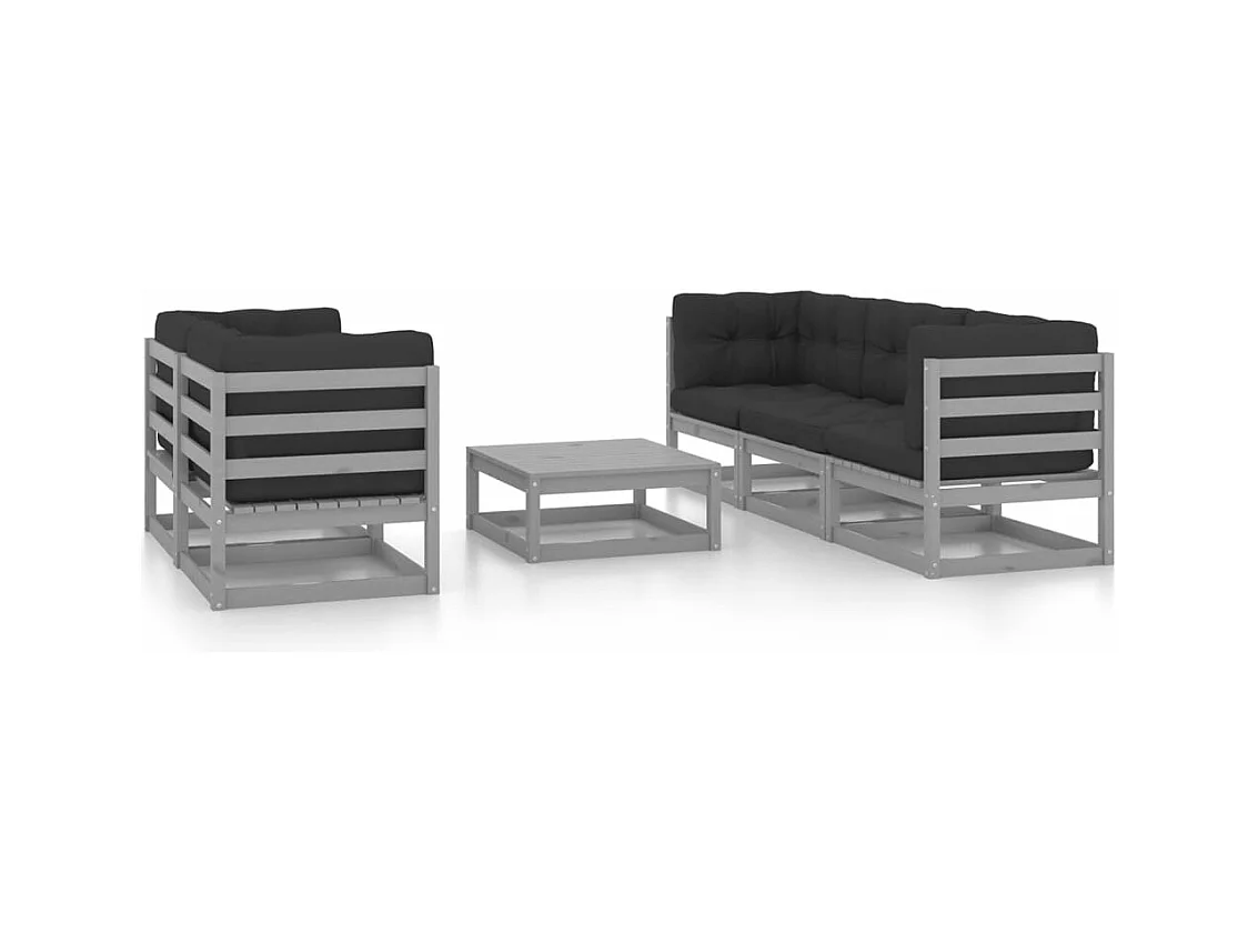 6-delige Loungeset met kussens massief grenenhout