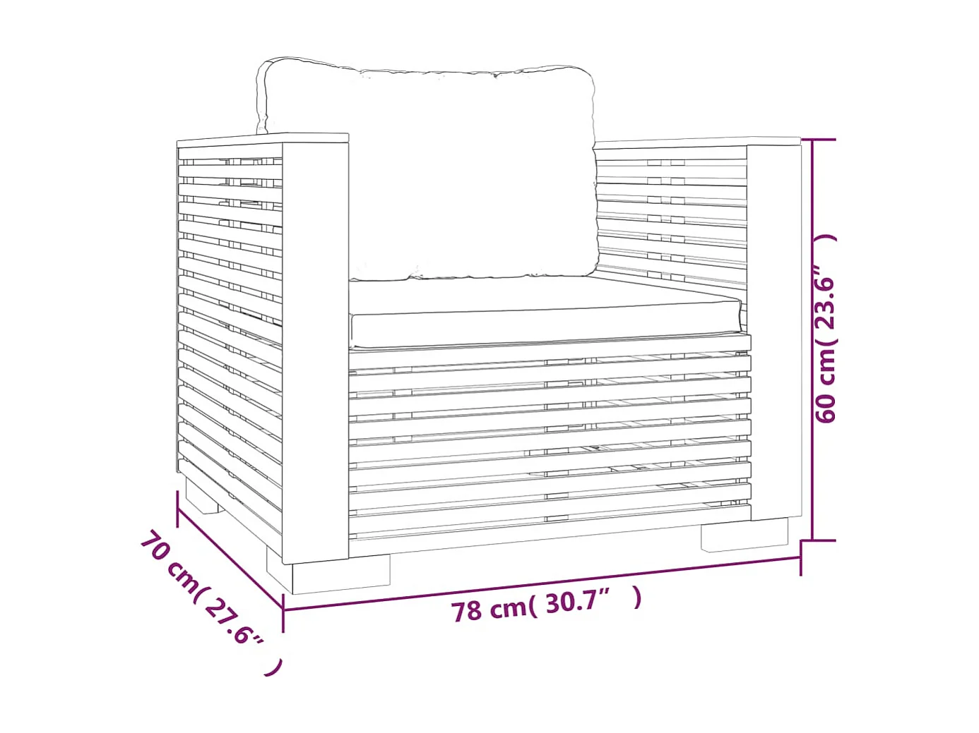 Tuinstoel met donkergrijze kussens massief teakhout