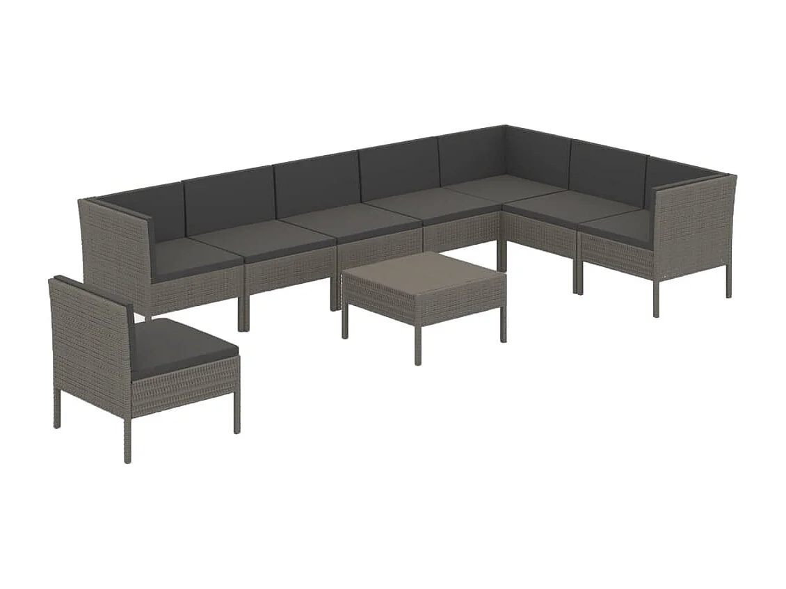 Set Divani da Giardino 9 pz con Cuscini in Polyrattan Grigio