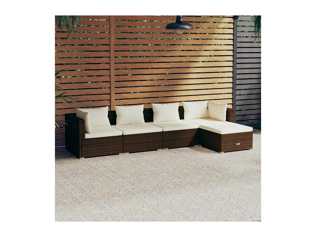Salon de jardin 5 pcs avec coussins Résine tressée Marron
