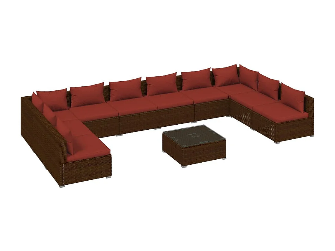 11-tlg. Garten-Lounge-Set mit Kissen Poly Rattan Braun