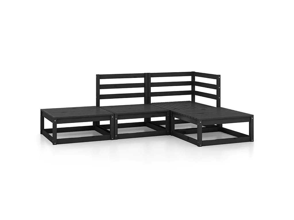 Set Divani da Giardino 4 pz Nero in Legno Massello di Pino