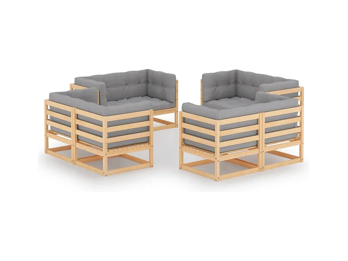 Juego de muebles de jardín 8 pzas y cojines madera pino maciza