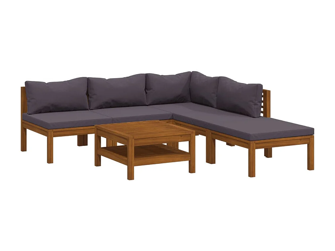 Salon de jardin 6 pcs avec coussin Bois d'acacia solide