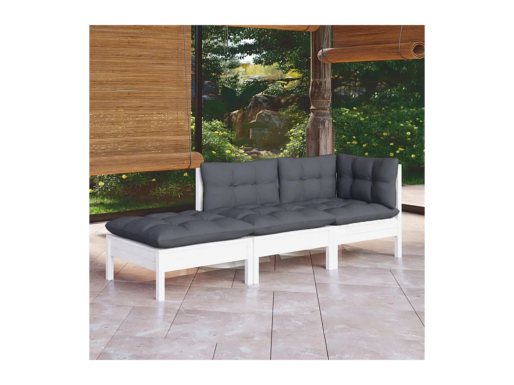 Salon de jardin 3 pcs avec coussins Bois de pin massif