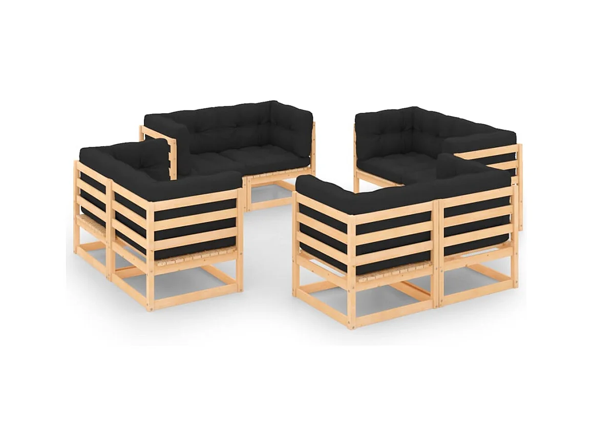 Salon de jardin 8 pcs avec coussins Bois de pin massif