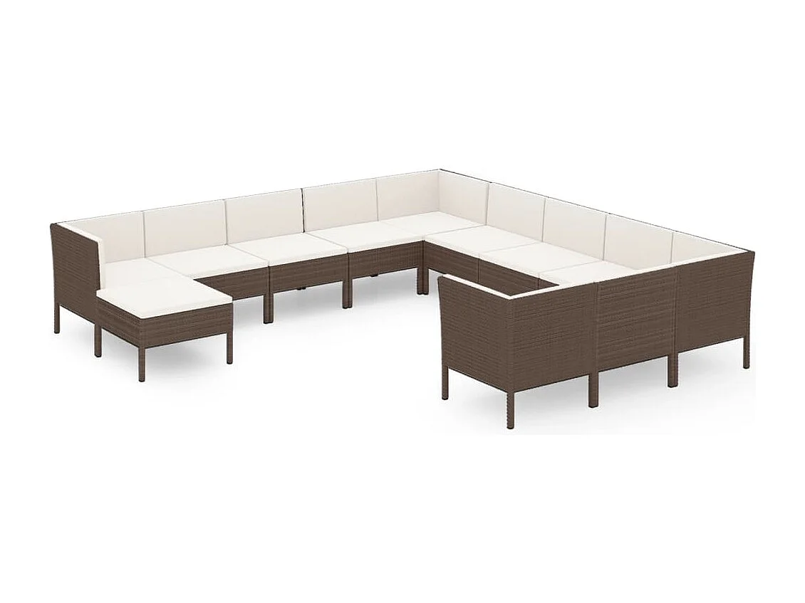 12 pcs conjunto lounge jardim c/ almofadões vime PE castanho