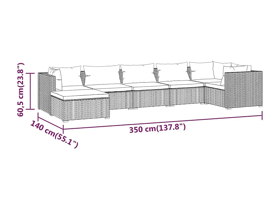 7-tlg. Garten-Lounge-Set mit Kissen Poly Rattan Schwarz