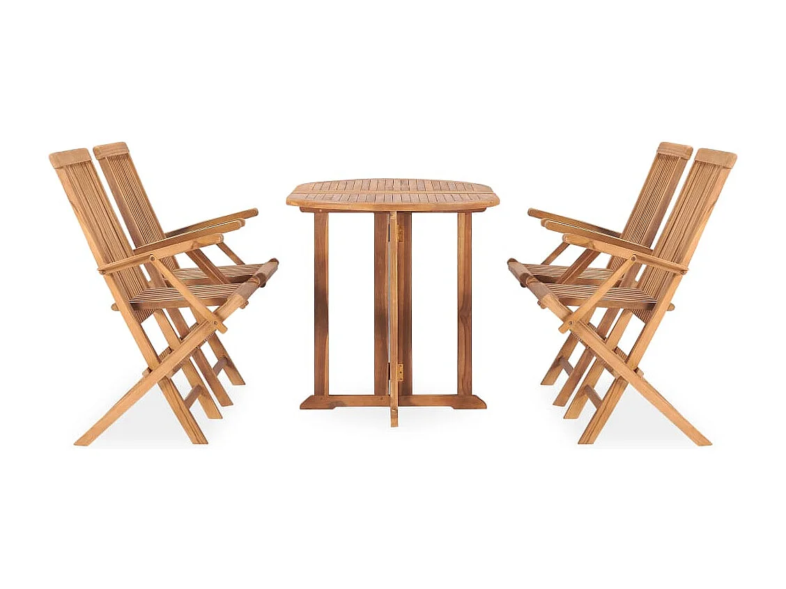 Ensemble à manger d'extérieur pliable 5 pcs Bois solide de teck