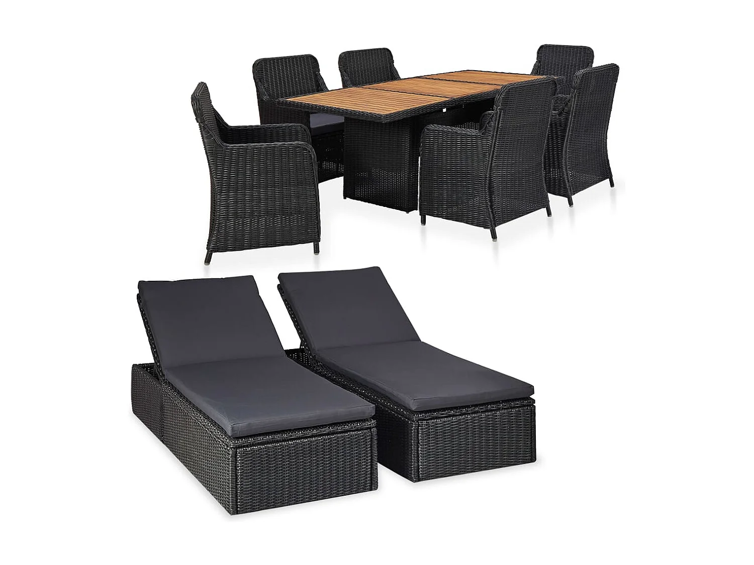 9-delige Tuinset poly rattan zwart