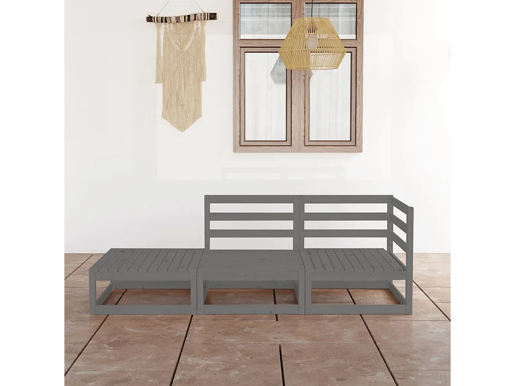 Salon de jardin 3 pcs Gris Bois de pin massif