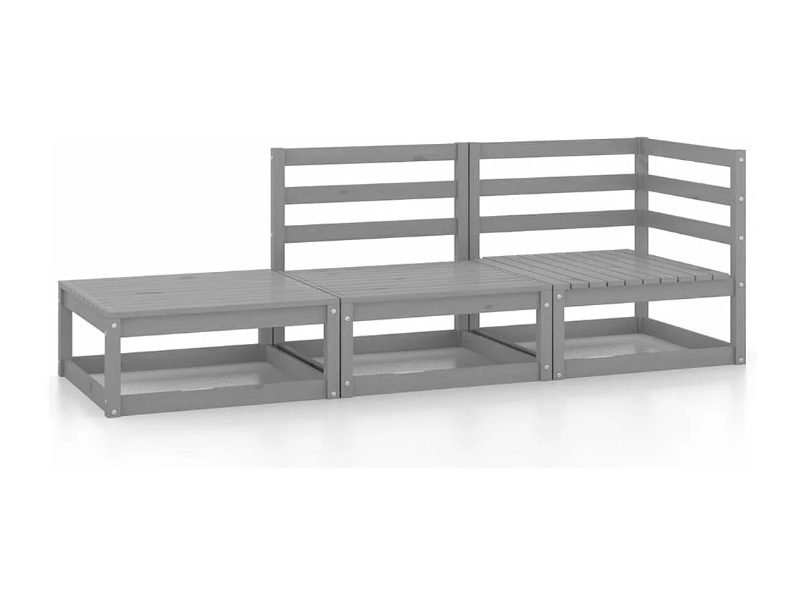 Salon de jardin 3 pcs Gris Bois de pin massif