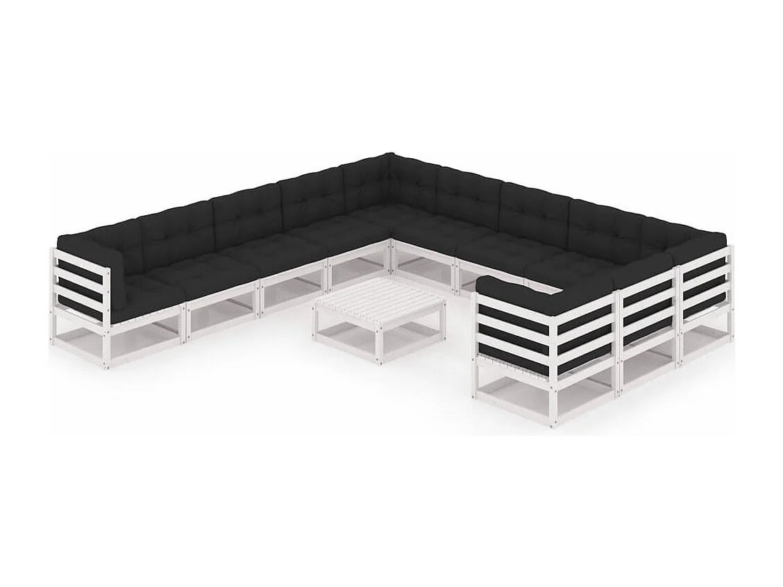 12-delige Loungeset met kussens massief grenenhout wit