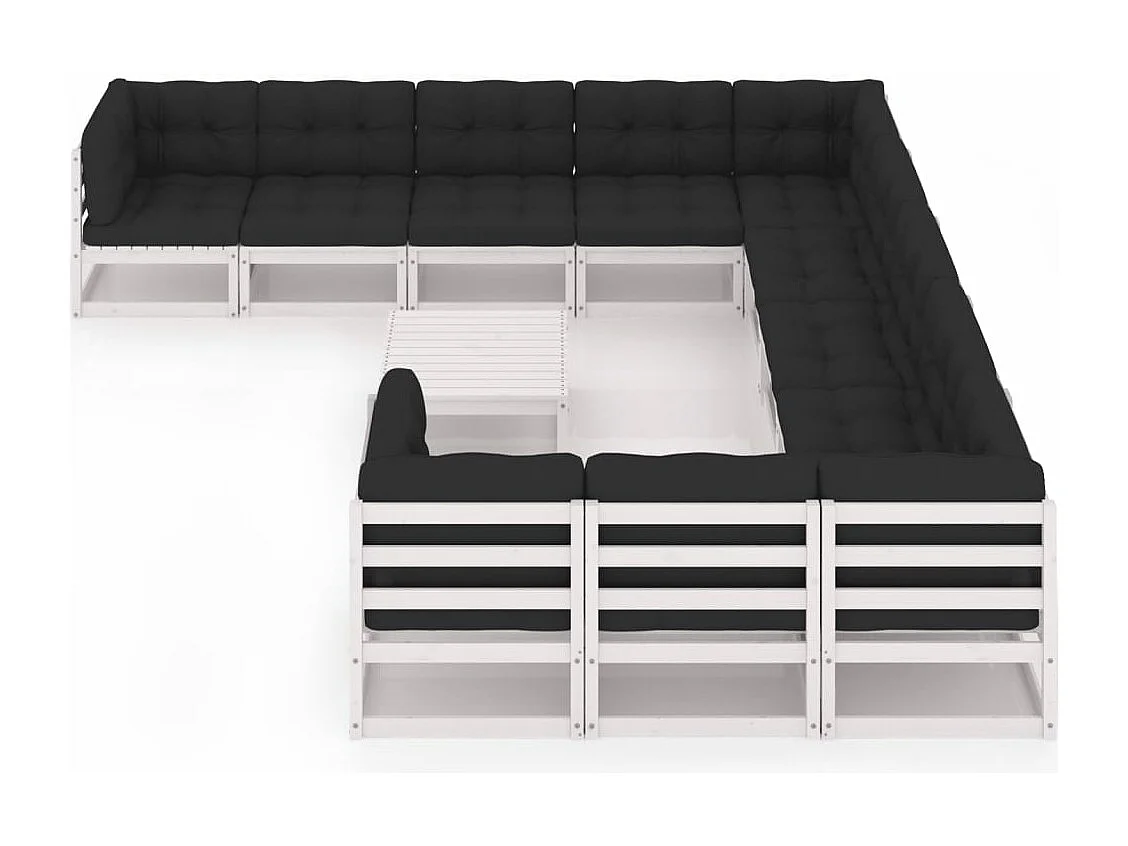 12-delige Loungeset met kussens massief grenenhout wit