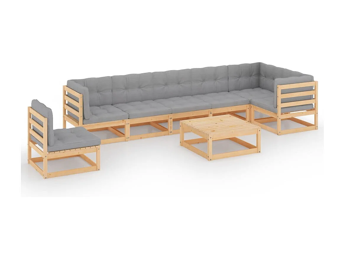 8 pcs conjunto lounge de jardim c/ almofadões pinho maciço