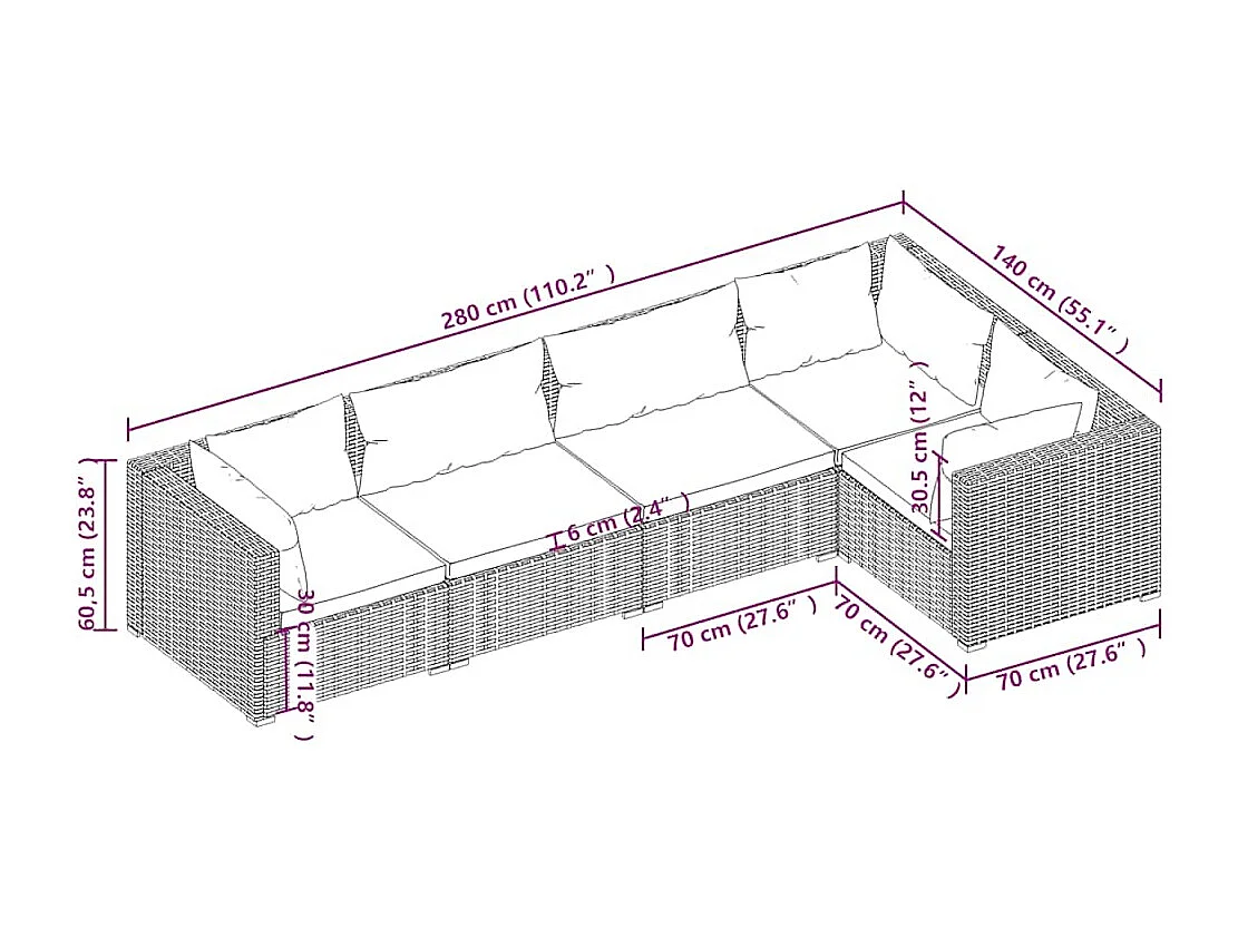 5-tlg. Garten-Lounge-Set mit Kissen Poly Rattan Schwarz