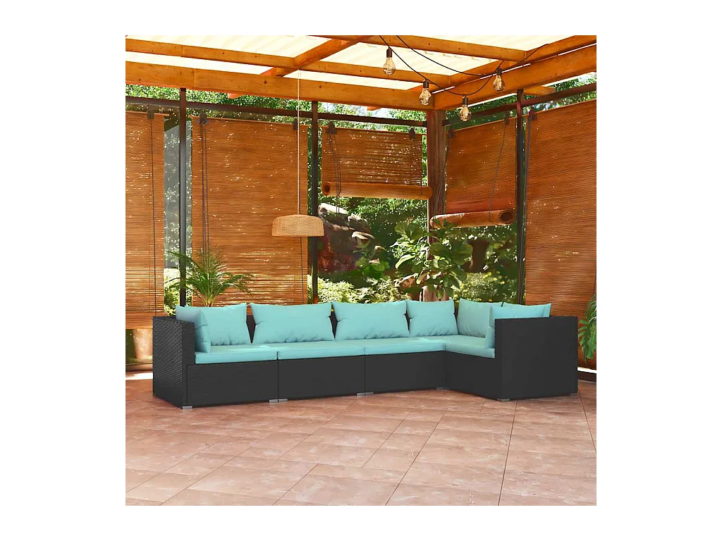 Set Divani da Giardino 5 pz con Cuscini in Polyrattan Nero