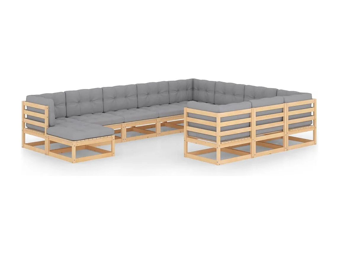 Salon de jardin 11 pcs avec coussins Bois de pin massif