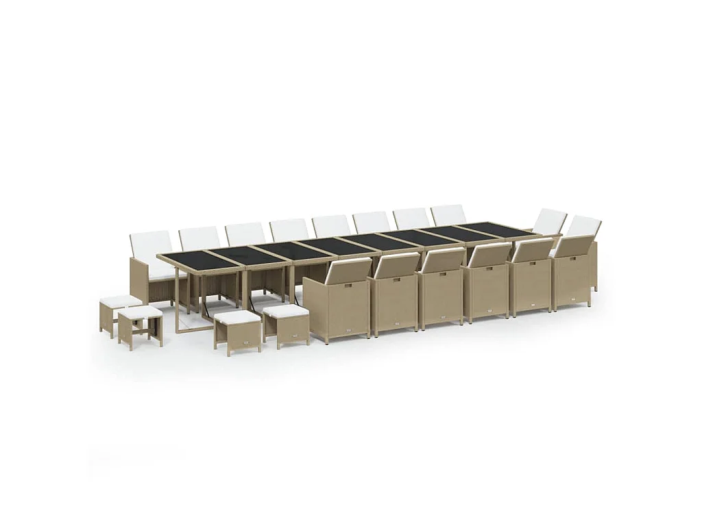 21-tlg. Garten-Essgruppe mit Kissen Poly Rattan Beige